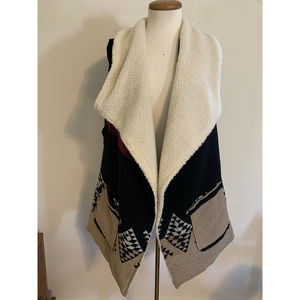 Me Jane Vest Aztec Boho Southwestern Size XL Womens Shawl Collar Faux Fur